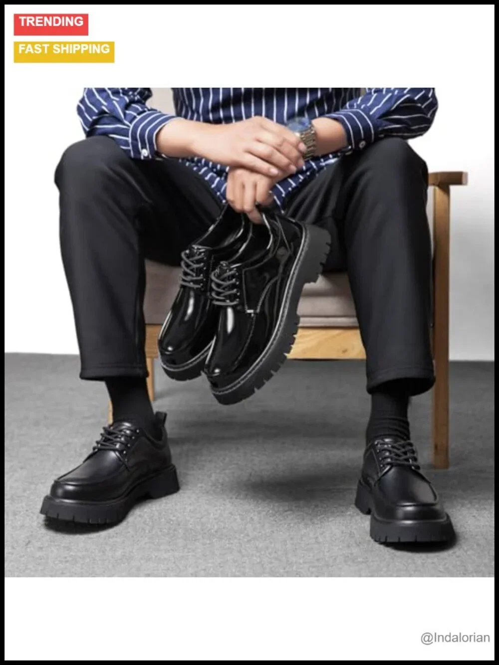 Men's Leather Platform Lace-Up Business Oxfords Lug Sole Chunky Heel Derby